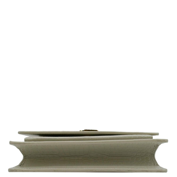 YVES SAINT LAURENT Sunset Crocodile Embossed Leather Crossbody Bag Ivory