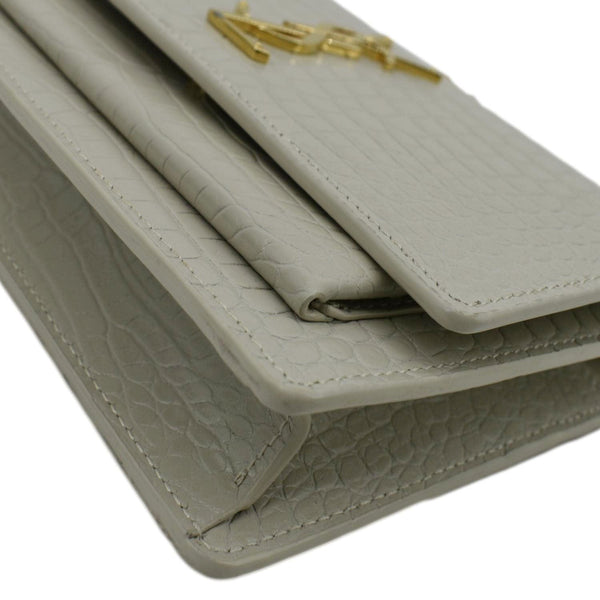YVES SAINT LAURENT Sunset Crocodile Embossed Leather Crossbody Bag Ivory