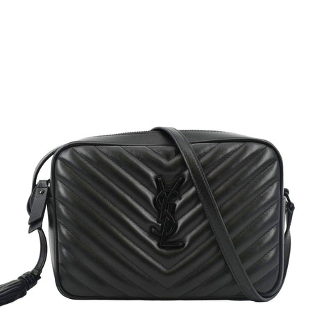 YVES SAINT LAURENT Lou Chevron Leather Camera Crossbody Bag Black