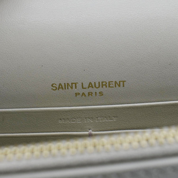 YVES SAINT LAURENT Sunset Crocodile Embossed Leather Crossbody Bag Ivory