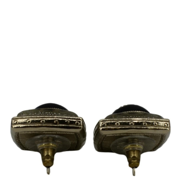 CHANEL Square Clip-on Metal Glass Pearl Strass Earrings Black