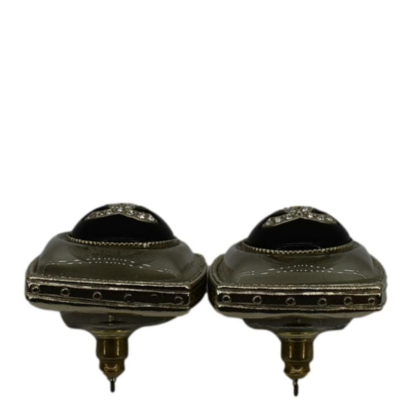 CHANEL Square Clip-on Metal Glass Pearl Strass Earrings Black