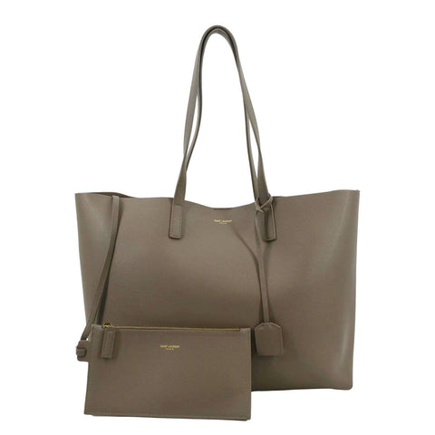 East/West Leather Shopping Tote Bag Beige