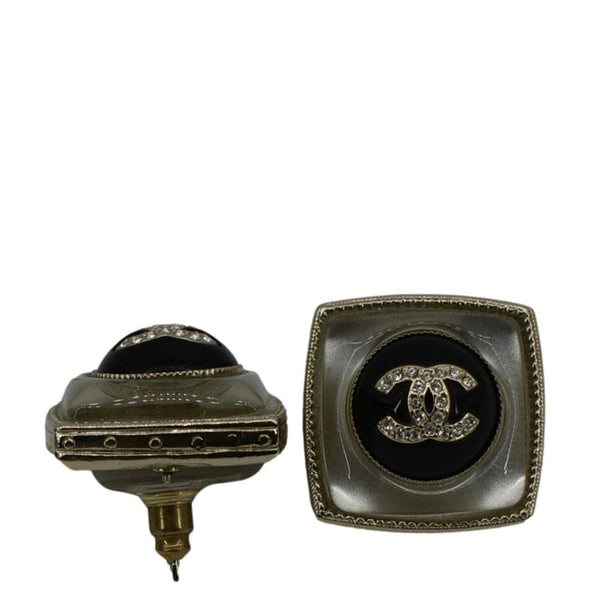 CHANEL Square Clip-on Metal Glass Pearl Strass Earrings Black