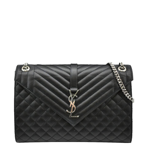YVES SAINT LAURENT Large Envelope Mix Matelasse Leather Chain Shoulder Bag Black