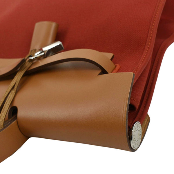 HERMES HerbagTote Shoulder Bag Canvas/Leather Red/brown right side corner view
