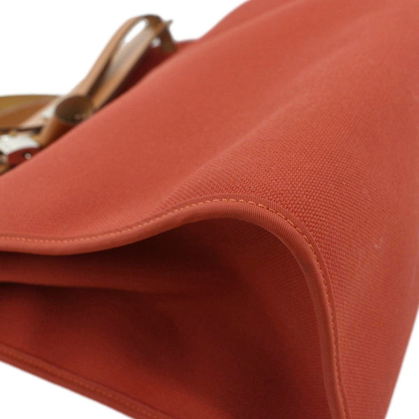 HERMES HerbagTote Shoulder Bag Canvas/Leather Red/brown with  lower left side coener