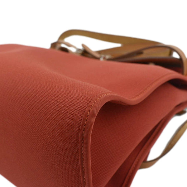 HERMES HerbagTote Shoulder Bag Canvas/Leather Red/brown with lower right corner