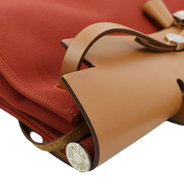 HERMES HerbagTote Shoulder Bag Canvas/Leather Red/brown with left  corner view