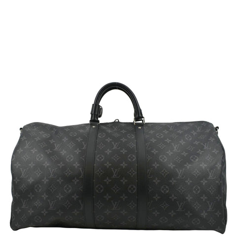 LOUIS VUITTON Keepall 55 Bandouliere Monogram Eclipse Travel Bag Black