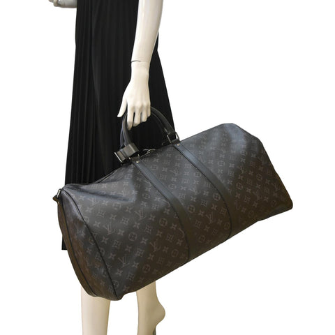 LOUIS VUITTON Keepall 55 Bandouliere Monogram Eclipse Travel Bag Black
