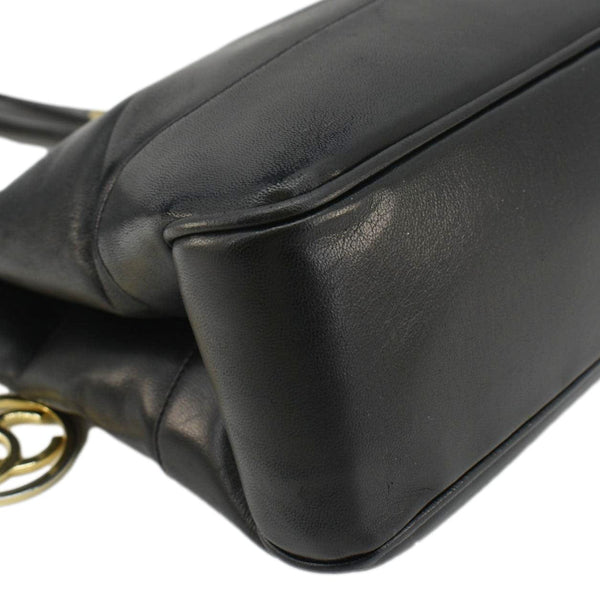 CHANEL Vintage CC Lambskin Leather Chain Shopping Tote Bag Black