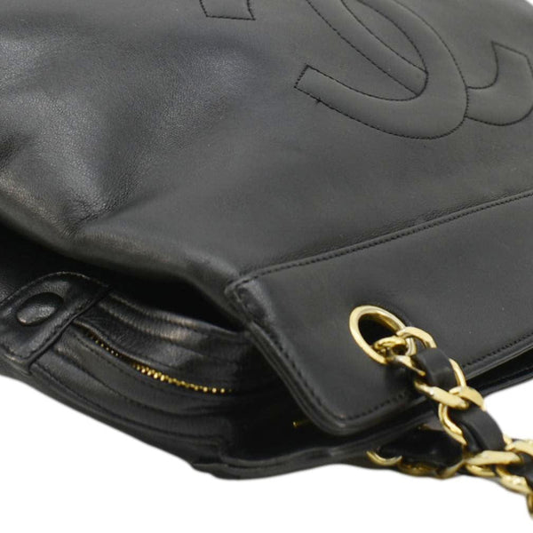 CHANEL Vintage CC Lambskin Leather Chain Shopping Tote Bag Black