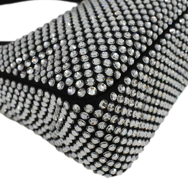 PRADA Mini Re-Edition 2000 Crystal Embellished Satin Tote Bag Black