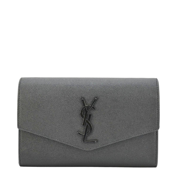 YVES SAINT LAURENT Uptown Grain De Poudre Embossed Leather Crossbody Chain Wallet Black