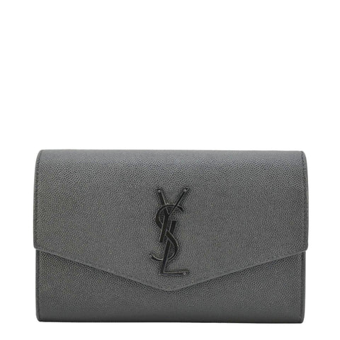 YVES SAINT LAURENT Uptown Grain De Poudre Embossed Leather Crossbody Chain Wallet Black