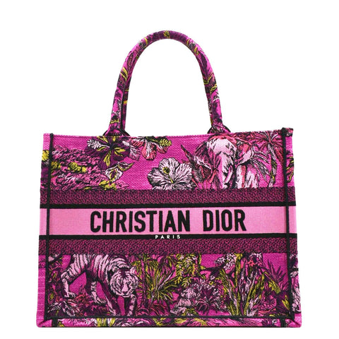 CHRISTIAN DIOR Medium Book Oblique Embroidered Canvas Tote Bag Pink