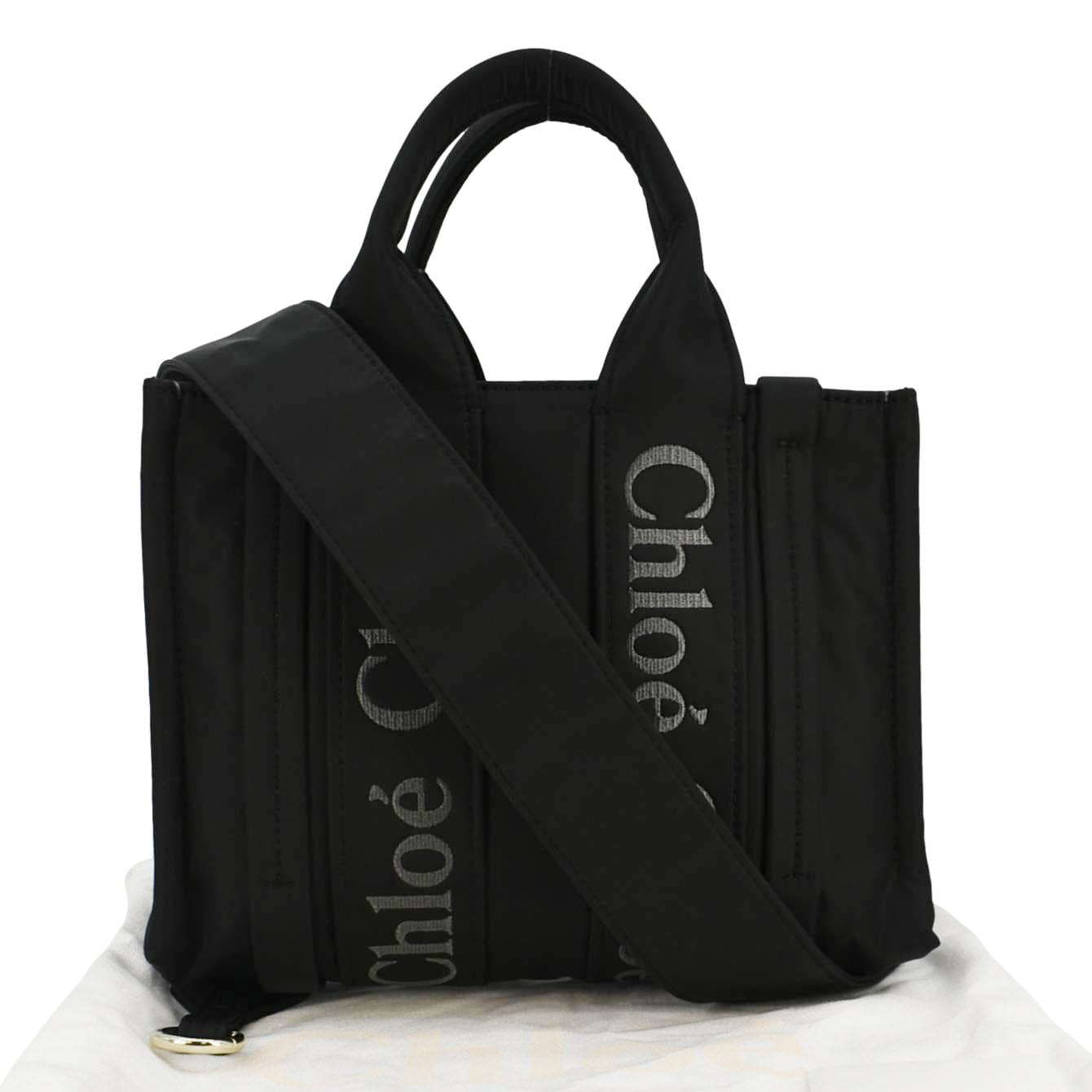 chloe backpack mini black CHLOE Woody Small Nylon Black Tote Bag