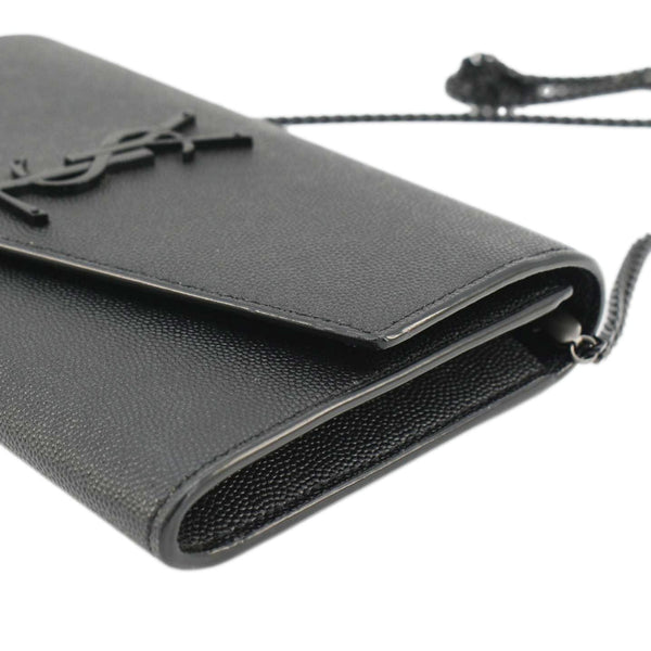 YVES SAINT LAURENT Uptown Grain De Poudre Embossed Leather Crossbody Chain Wallet Black