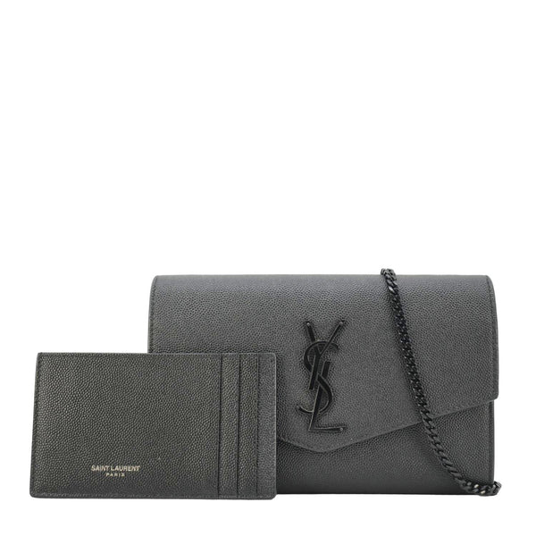 YVES SAINT LAURENT Uptown Grain De Poudre Embossed Leather Crossbody Chain Wallet Black