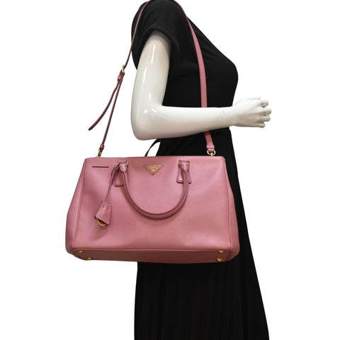 PRADA Galleria Double-Zip Medium Saffiano Leather Tote Bag Pink