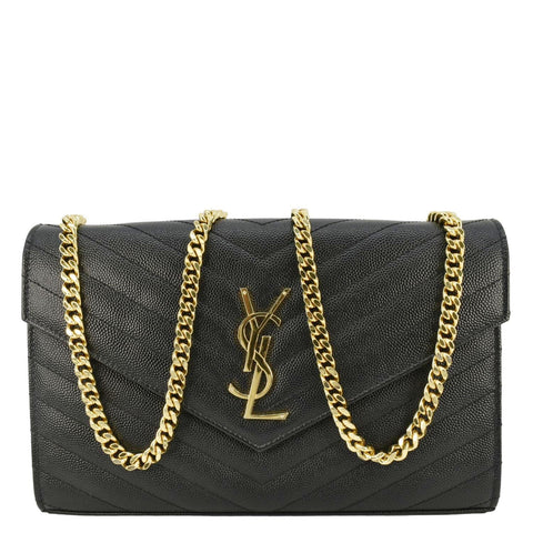 YVES SAINT LAURENT Cassandre Leather Wallet On Chain Crossbody Bag Black