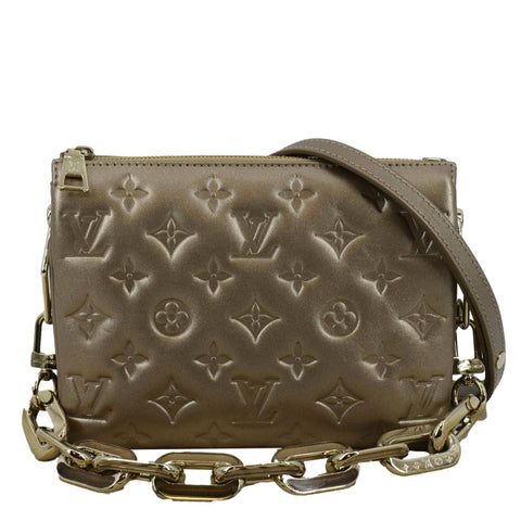 LOUIS VUITTON Coussin BB Monogram Embossed Leather Shoulder Bag Gold