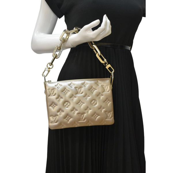 LOUIS VUITTON Coussin BB Monogram Embossed Leather Shoulder Bag Gold