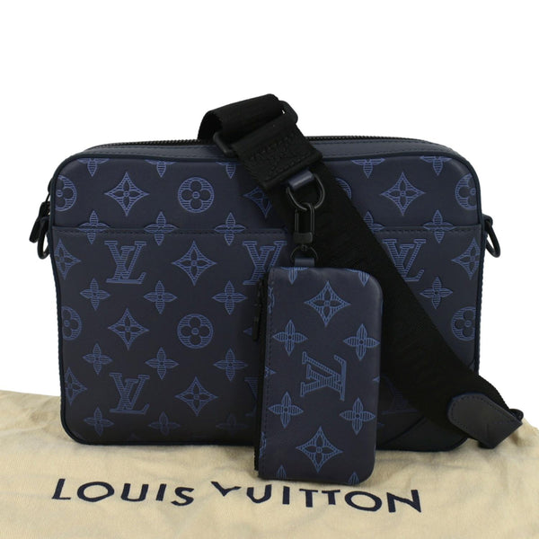 LOUIS VUITTON Trio Monogram Embossed Leather Messenger Bag Blue