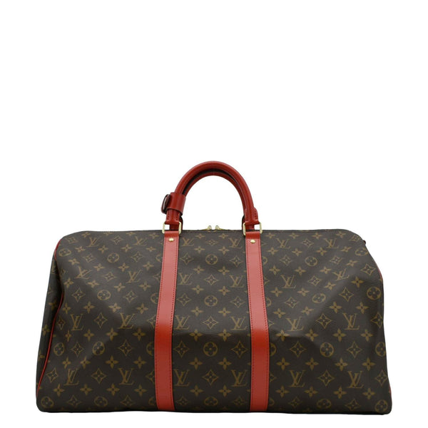 LOUIS VUITTON Keepall 55 Bandouliere Monogram Canvas Travel Bag Red