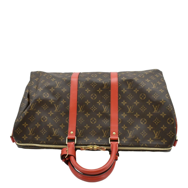LOUIS VUITTON Keepall 55 Bandouliere Monogram Canvas Travel Bag Red