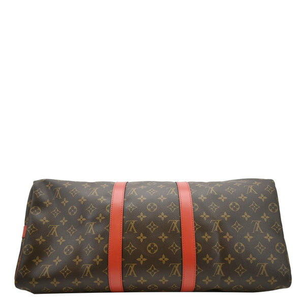 LOUIS VUITTON Keepall 55 Bandouliere Monogram Canvas Travel Bag Red