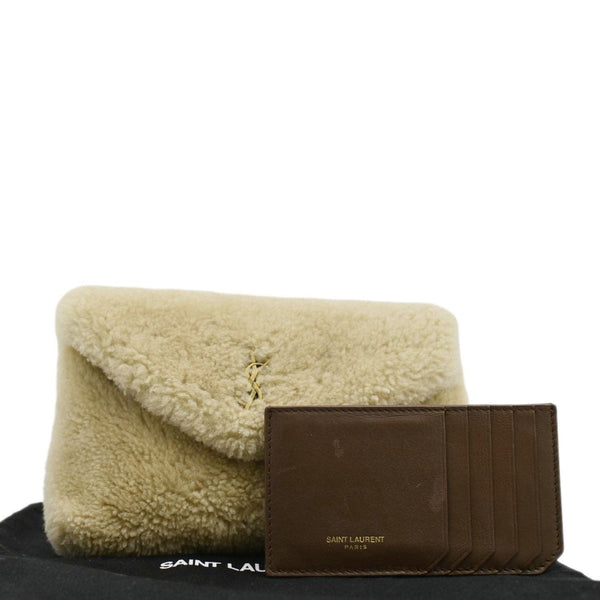 YVES SAINT LAURENT Small Loulou Puffer Shearling Pouch Beige
