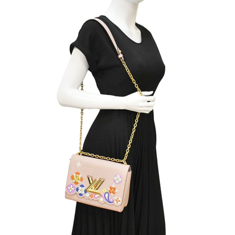 LOUIS VUITTON Twist MM Bloom Flower Epi Leather Chain Shoulder Bag Pink