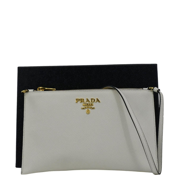 PRADA Vitello Phenix Leather Shoulder Bag White  front