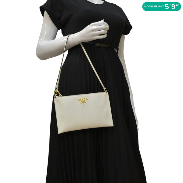 PRADA Vitello Phenix Leather Shoulder Bag White dummy look