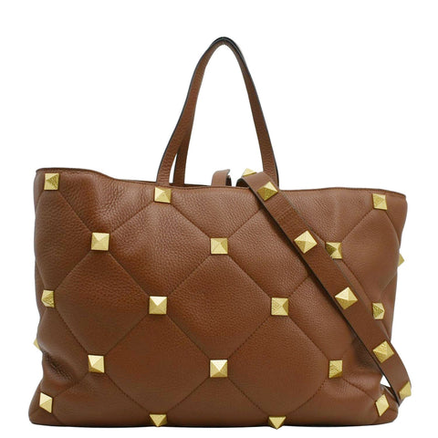VALENTINO Large Roman Stud Tote Bag Saddle Brown