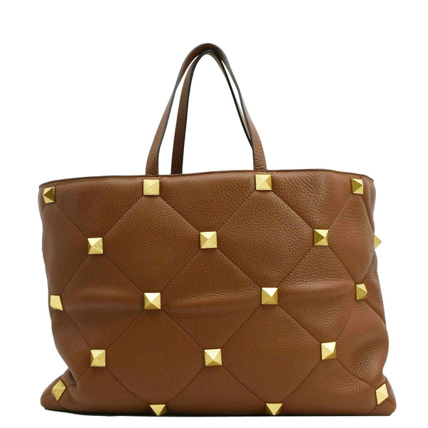 VALENTINO Large Roman Stud Tote Bag Saddle Brown