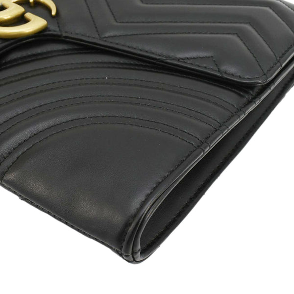 GUCCI GG Marmont Matelasse Chevron Leather Clutch Bag Black 498079
