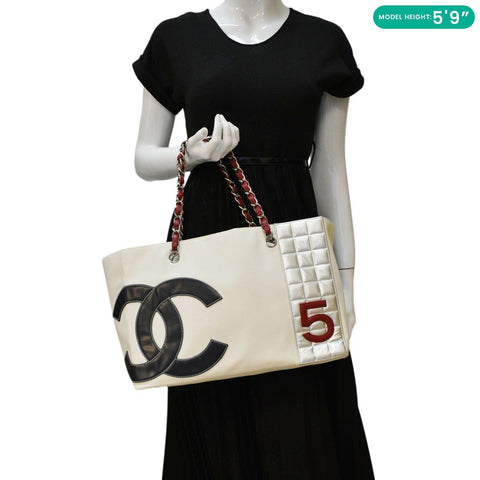 CHANEL Foil No.5 Canvas Chain Shopping Tote Bag White