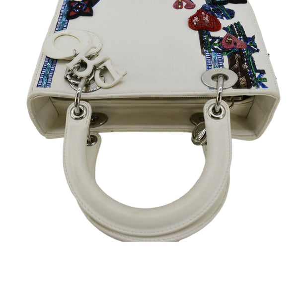 CHRISTIAN DIOR Lady Dior Patch Embellished Leather Tote Bag White