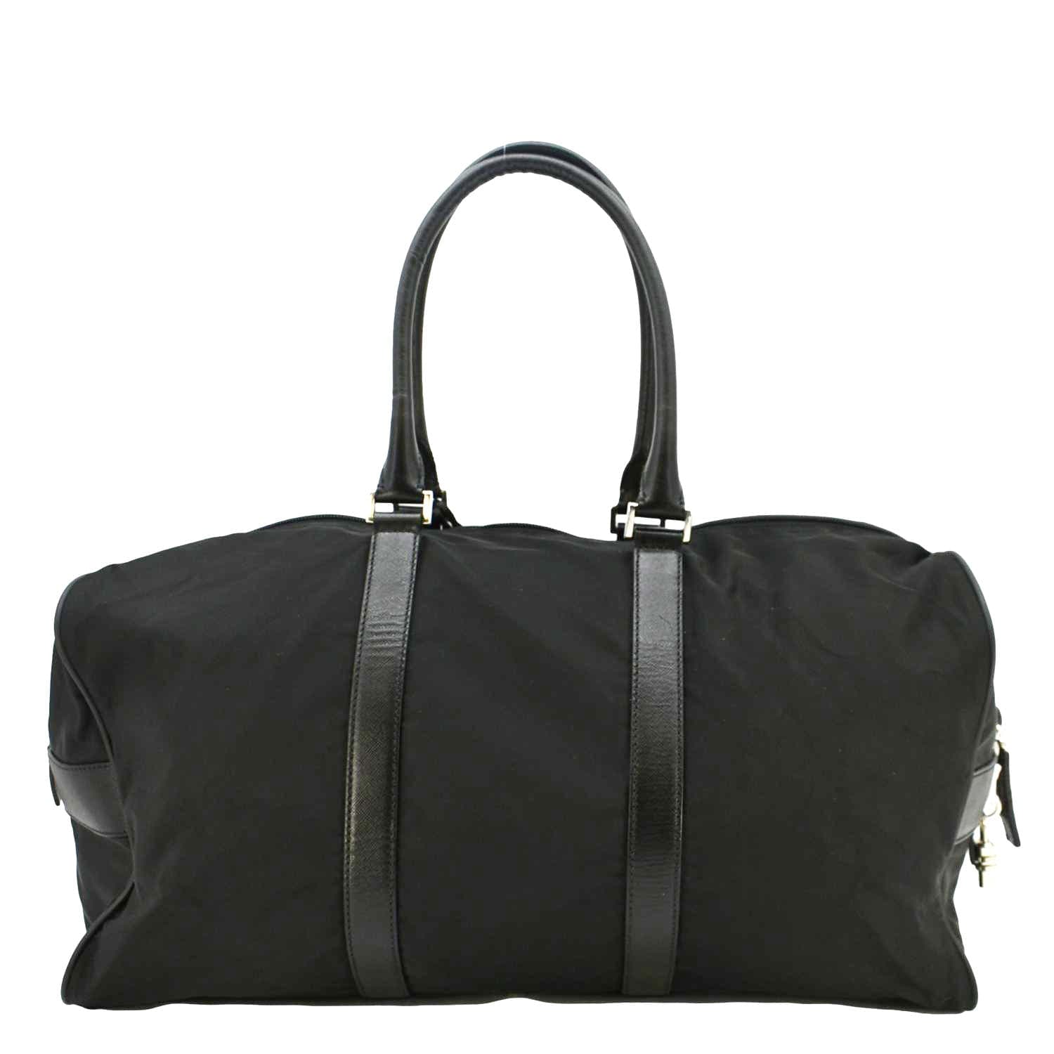 black nylon travel duffel bag Prada Men's Nylon & Saffiano Duffel Bag, Black (Nero)