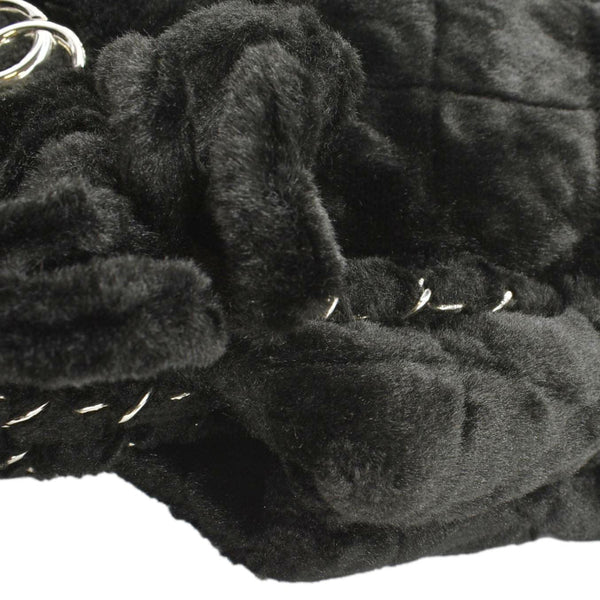 CHANEL Large Camellia Fantasy Faux Fur Tote Bag Black
