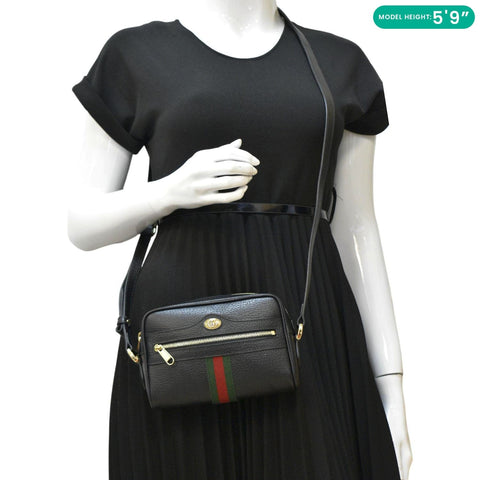 GUCCI Ophidia Web Mini  Leather Crossbody Bag Black 719885