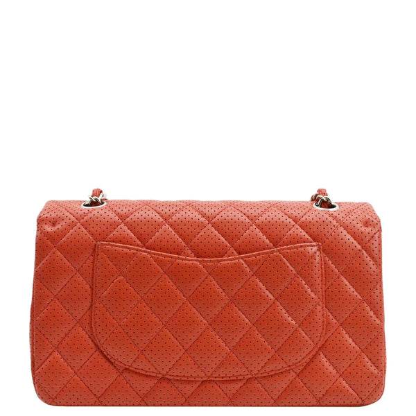 CHANEL Classic Medium Double Flap Quilted Perforated Leather Shoulder Bag Red