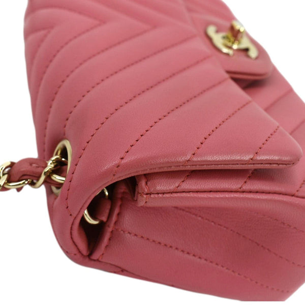 CHANEL Timeless Classic Square Flap Chevron Calfskin Leather Crossbody Bag Pink