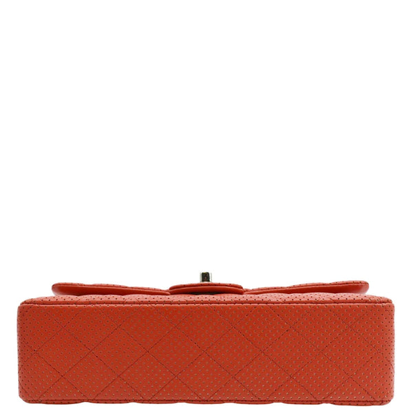 CHANEL Classic Medium Double Flap Quilted Perforated Leather Shoulder Bag Red