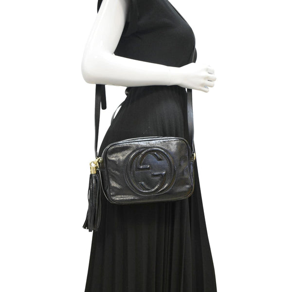 GUCCI Soho Disco Patent Leather Crossbody Bag Black 308364