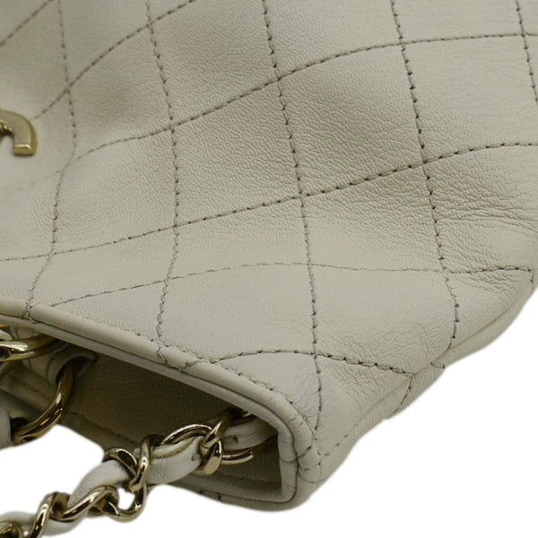 CHANEL CC Lock Bucket Stitched Leather Tote Shoulder Bag Off White