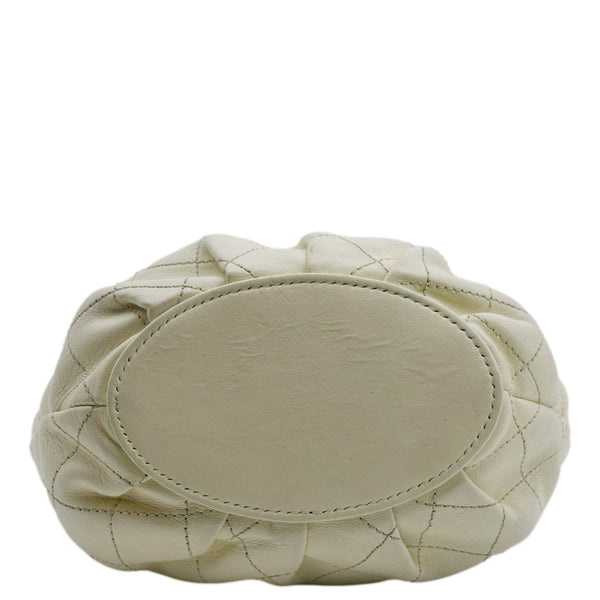 CHANEL CC Lock Bucket Stitched Leather Tote Shoulder Bag Off White